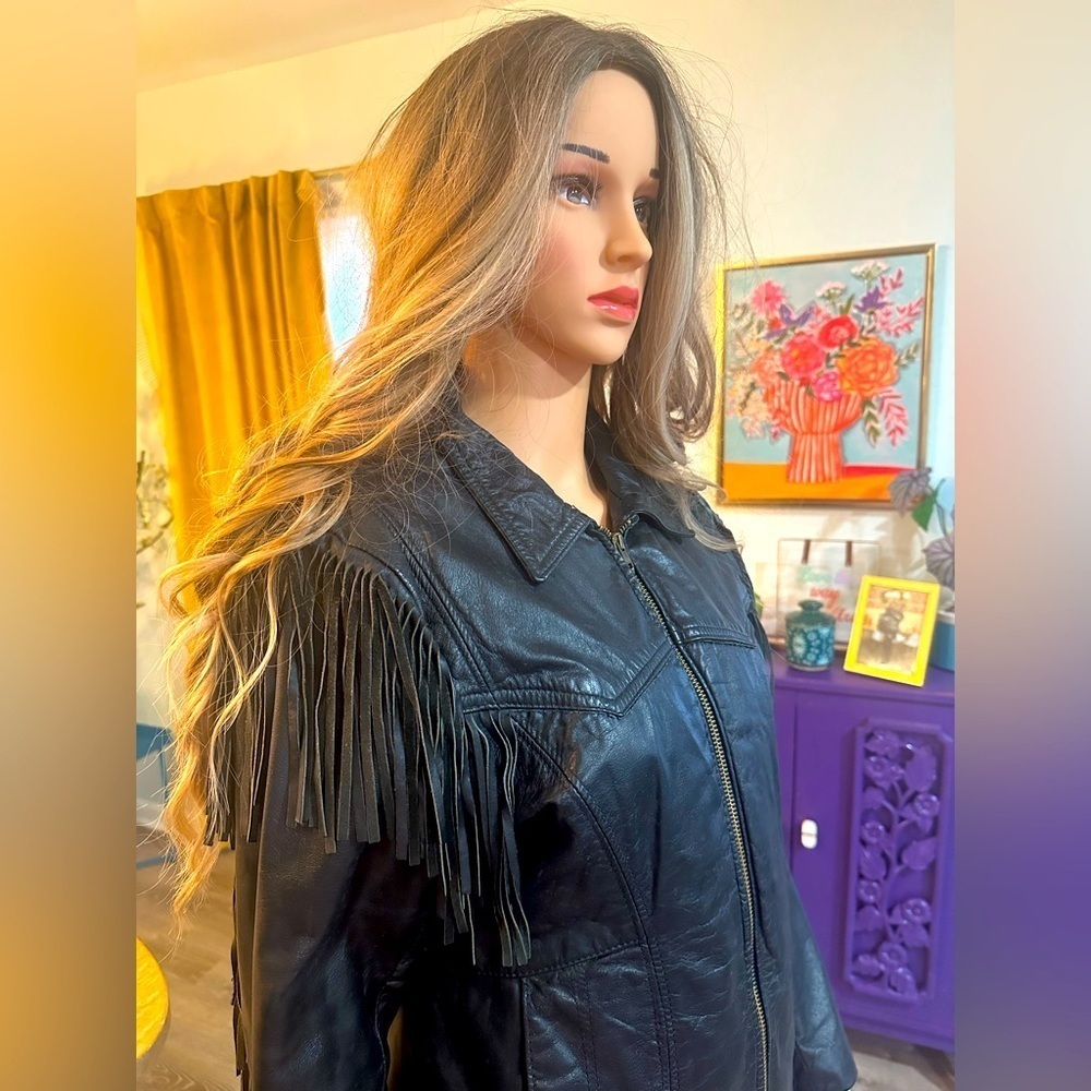 BRANDED GARMENTS INC Black Fringe Leather Jacket Sz M